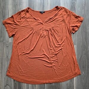 a.Jesdani Womens Burnt Orange‎ Henley Short Sleeve Pleated Blouse Top 1X
